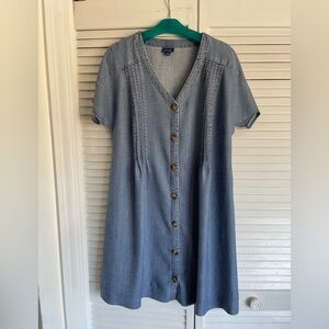 J Jill Denim Lightweight Vee Neck Button Front Dress with Pintuck Details